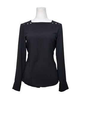 Zara Black Square-Neck Long-Sleeve Top with Shoulder Studs